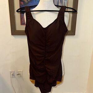 Maxine of Hollywood Brown Ruched One-Piece Swimsuit Size 14